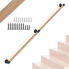 180CM/6FT Round Wooden Stair Handrail,Indoor Staircase Handrail,Wall Mount