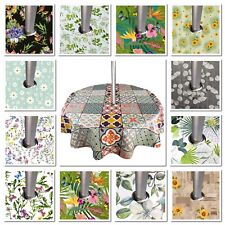 ROUND 140cm WIPE CLEAN Garden TABLECLOTH with PARASOL HOLE  Outdoors PVC 