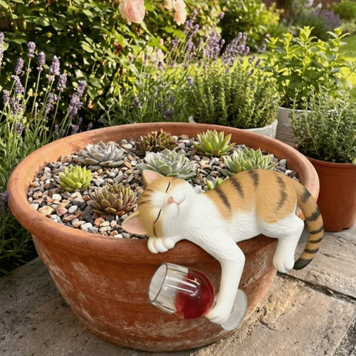 Resin cats holding red wine - holding,