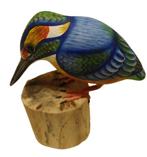 Wooden Bird Ornament 15cm Tree Stump Fair Trade Home Garden Sculpture Gift