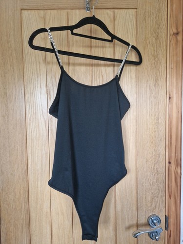 Black body suit with diamond - black,