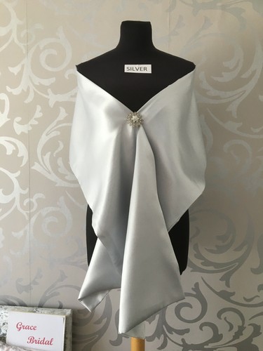 Silver silky satin shawl wrap - satin,