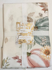 Shabby Chic Tablecloth 60 X 84 PUMPKINS SUNFLOWER CREAM BLUE PINK  COTTON NWT