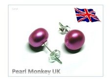 GENUINE FRESHWATER PEARL STUD EARRINGS - 925 STERLING SILVER - VIBRANT COLOURS