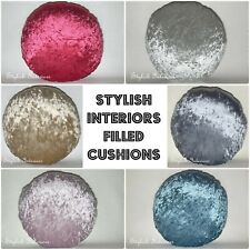 Handmade Round Crushed Velvet Cushion Circle Bed Sofa Pillow With Pad Insert