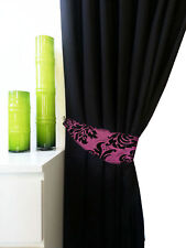 Pair of Flock Damask Curtain Tie Backs 6 Colours Matching Curtains Available