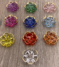 Clear Flower Gold Rim 2 Hole Buttons Knitting Cardigans Sewing 13mm 15mm 20mm