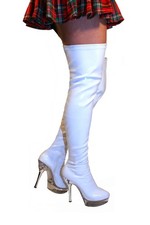 Boots White Patent 5.5 inch Stiletto Heel Thigh High Over the Knee UK 6 EUR 39