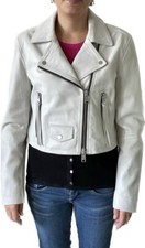 ALL SAINTS COLE Leather Jacket UK large Womens Biker Bomber Rare Celebrity white