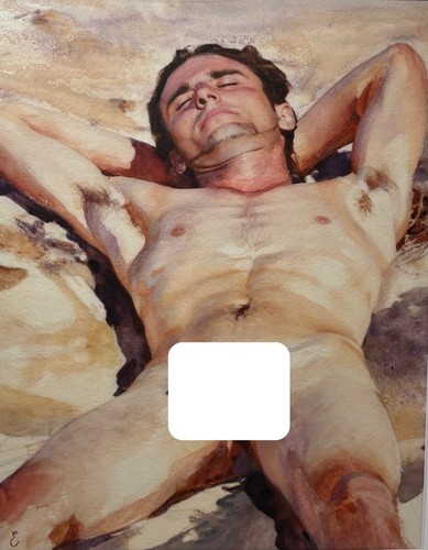 Original watercolor nude male - watercolor,