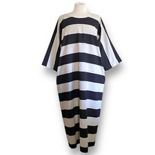 Vintage Vuokko Nurmesniemi Womens Dress Sz Medium Taupe Black Stripe Minimalist