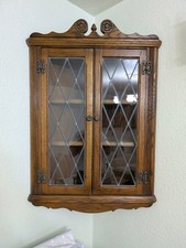 Old Charm Hanging Corner Display Cabinet Leaded Glass Tudor Brown