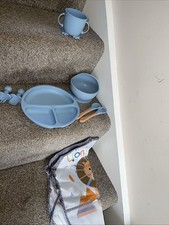 Child’s Silicone Plate Bowl Cup Spoon And Fork Set With Bib