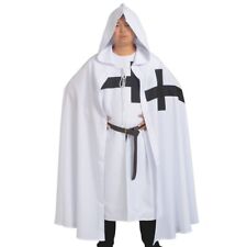 Medieval Templur Knights White Fancy Dress Costume Cosplay Tunic Cloak Belt 6ft
