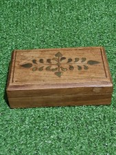 Vintage Brass Inlay Hearts & Arrows Wooden Trinket Box Hinged Lid Made In India