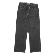 AKADEMIKS Mens Jeans Black Regular Straight Denim Medium W34 L32 Embroidered