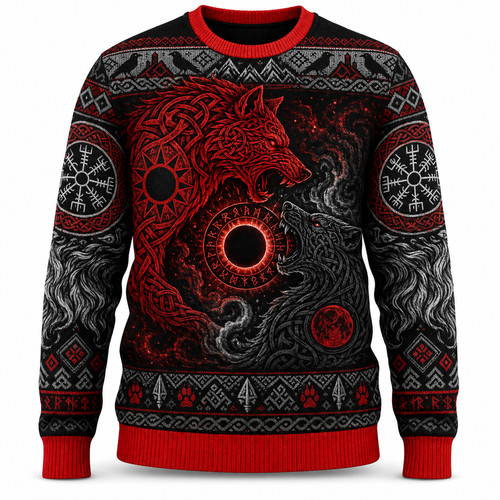 Red wolf black viking - red,