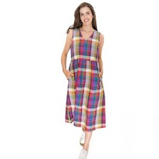 Womens Seasalt Check Summer Dress Lowland Heather Waisted Midi Sleeveless V-Neck