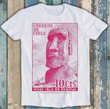 1965 Chile Easter Island Moai Postage Stamp Funny Gift Tee T Shirt M1647