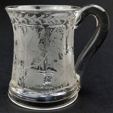 A good antique Victorian glass engraved vine hops & barley Beer Tankard C.19thC