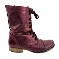 Womens 8.5 M Steve Madden Troopa Burgundy Red Leather Lace Combat Side Zip Boots