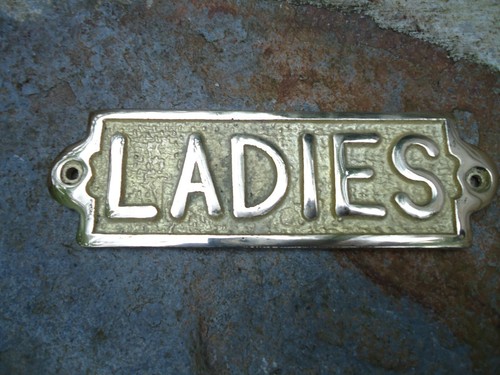 Brass ladies toilet sign - sign, hand