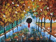 Contemporary Original impasto oil painting signed by Buncey 2020 lady in red