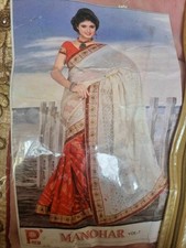 half white half red saree