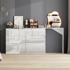 Chest of Drawers Cabinet Dressing Table High Gloss Vanity Makeup Desk LED Mirror