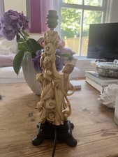 A Santini Carved Oriental Classic Figures Table Lamp Light Japanese VGC