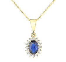 9ct Yellow Gold SAPPHIRE cz Oval Cluster Pendant Necklace + 18 inch Chain