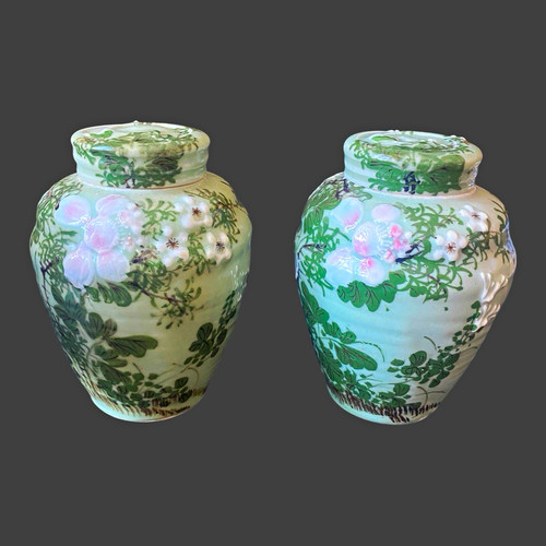 Pair antique japanese seto - pair,