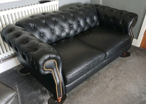 Black leather chesterfield - leather,
