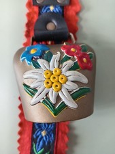 Vintage Cowbells On Embroidered Strap, 3 Decorative Bells #195