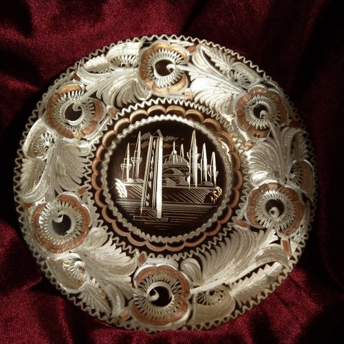 Small copper wall plate etched - copper,