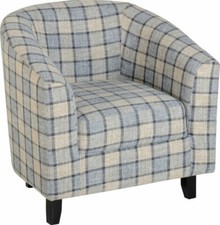 Grey Check Fabric Tub Chair W73.5cm x D73cm x H78cm HARRY