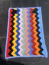 Vintage HANDMADE GRANNY FOLK ART RUG THROW Shabby Chic Retro Vibrant Zigzags