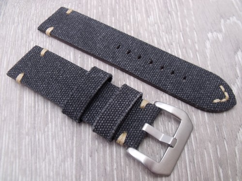 24mm black canvas watch strap - black,