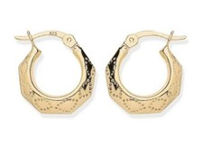 9ct Gold on Silver Creole Hoop Earrings - Diamond Cut Pattern