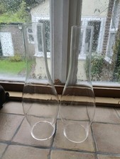 Pair Of Unbranded Duplex Bulge Glass Oval Oil Lamp Chimney 64mm 2 ½" Diameter 