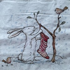 2 x luncheon paper napkins for decoupage Charming snow rabbits winter animals