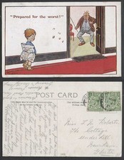 F.G. Lewin 1921 Old Postcard Little Boy Prepared for the Worse! Cane Punishment