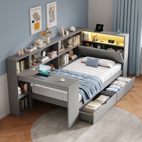 3ft single shape daybed grey - l-shape,