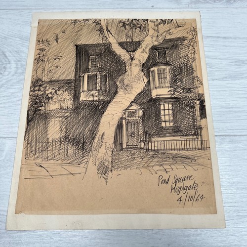 Original vintage drawing pond - drawing,
