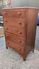 Tall chest of 5 drawers with wooden knobs on short legs E81025D