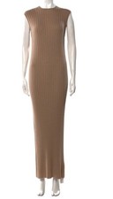  LOULOU STUDIO Cashmere Merino Wool Long Dress XS Ribbed Knit Beige button back