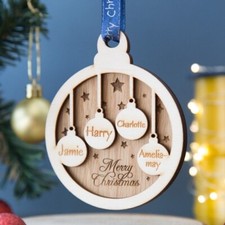Personalised Christmas Bauble Tree Decoration Wood Family Xmas Gift Mini Baubles