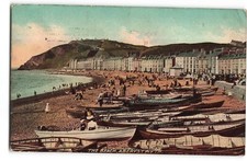 The Beach Aberystwyth animated row boats fishing 1909 postcard