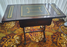 Antique, Art Deco Foldable Side Table / Games Table / sewing table – Leather top