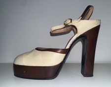 Vintage 70s Sz 8.5 Platform  Disco Dress Shoes NOS Amazing Quality Brown Cream